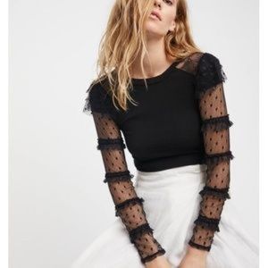 Free People Kiss Kiss Black Mesh Long Sleeve Top